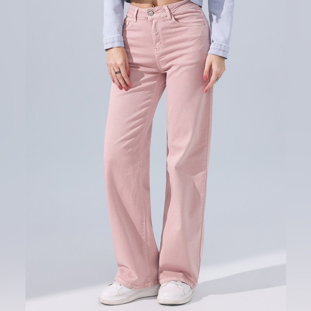Hello Miss Women’s Wide leg jeans Stretch Pink Pants Size Small
